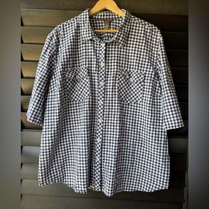 Bit & Bridle Women’s Size 3X Short Sleeve Black White Gingham 100% Cotton